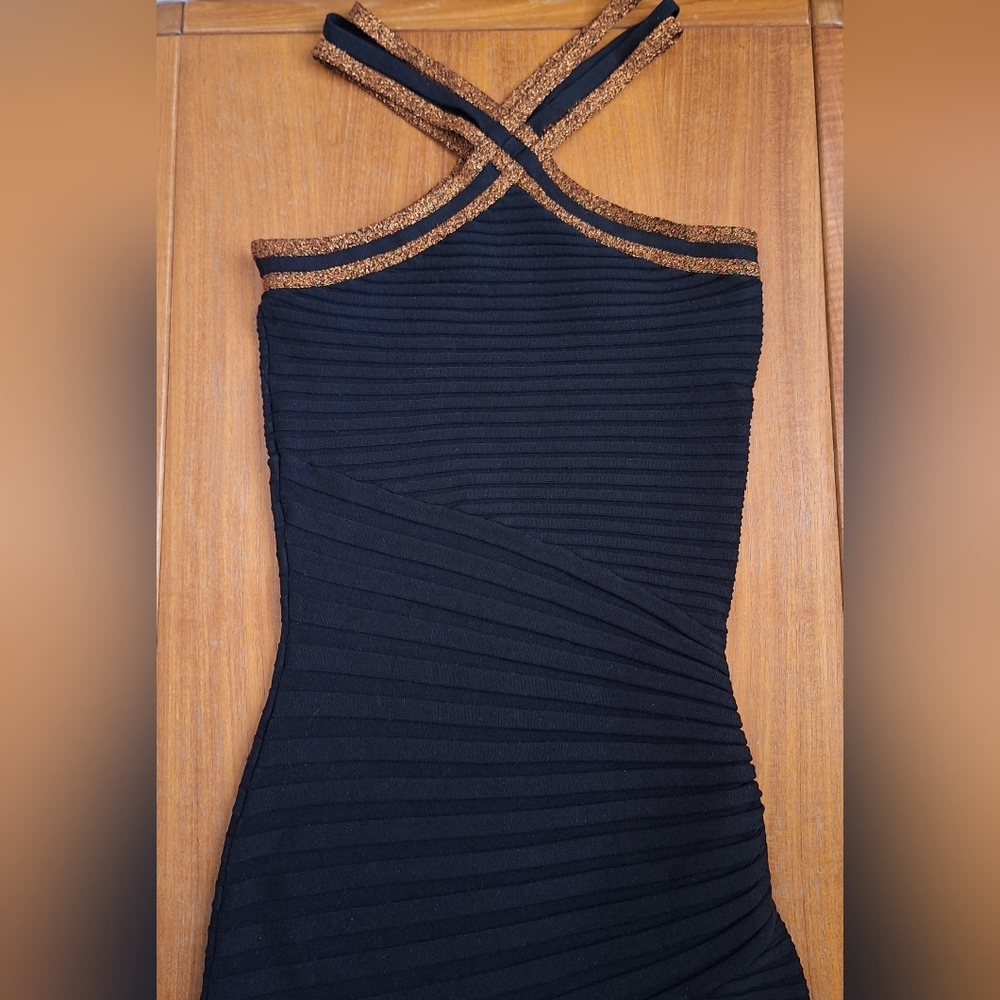 Marciano Silk Halter Dress Choker Bandage Bodycon Shimmery Cocktail LBD Womens S - Picture 1 of 10
